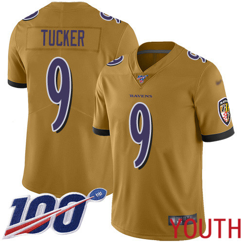 Baltimore Ravens Limited Gold Youth Justin Tucker Jersey NFL Football #9 100th Season Inverted Legend